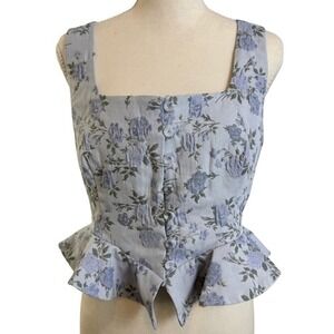 NEW Mable Floral Peplum Corset Top L Blue Jacquard Cottagecore Coquette Romantic